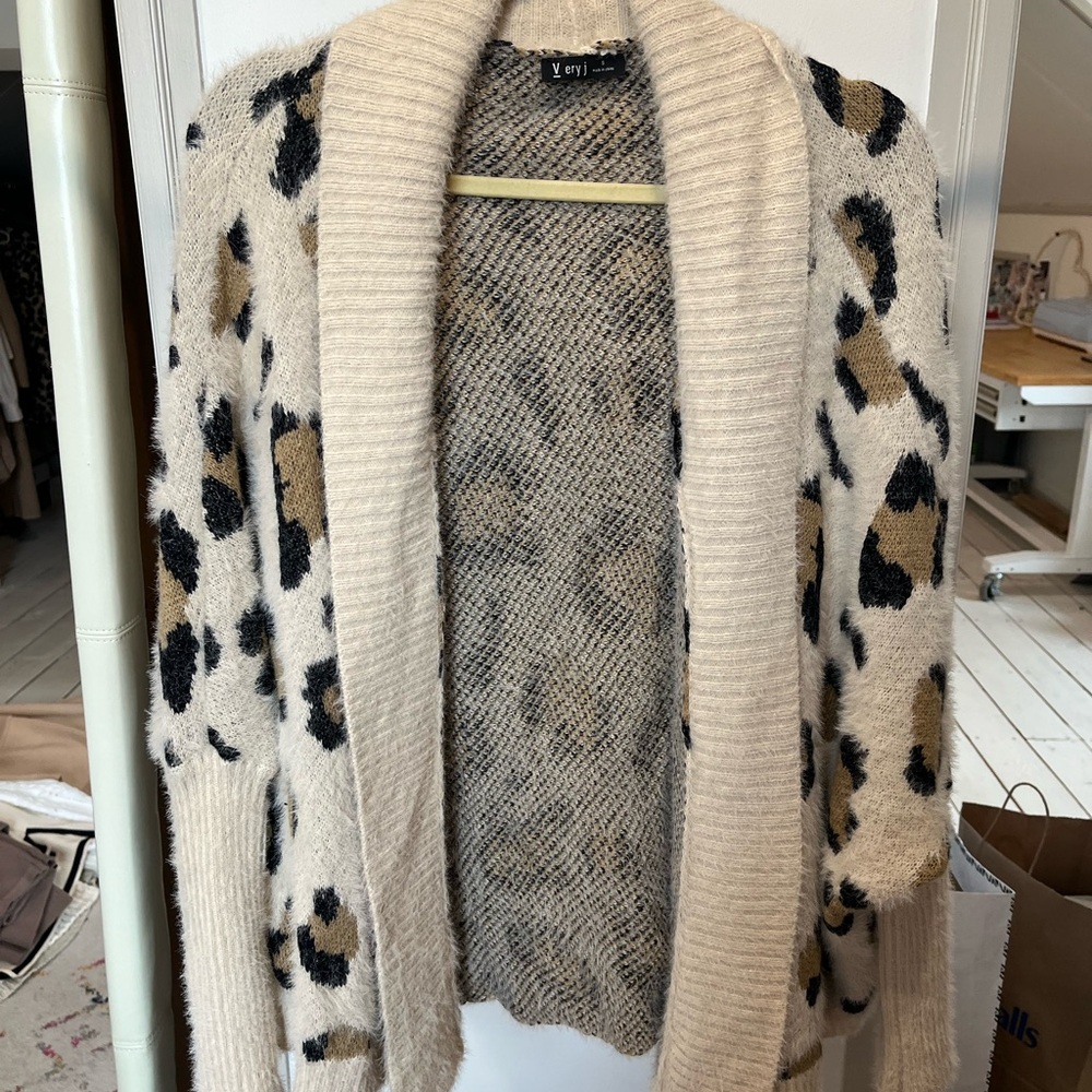 Cream and Brown Leopard Print Women's Sweater